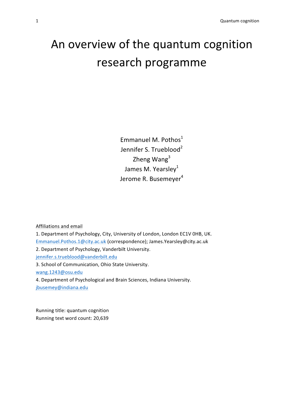 An Overview of the Quantum Cognition Research Programme