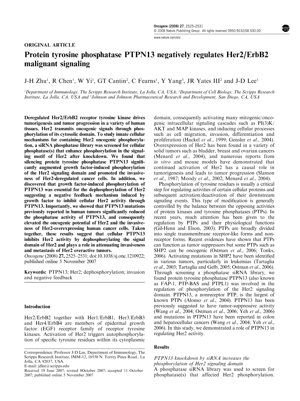 Protein Tyrosine Phosphatase PTPN13 Negatively Regulates Her2/Erbb2 Malignant Signaling