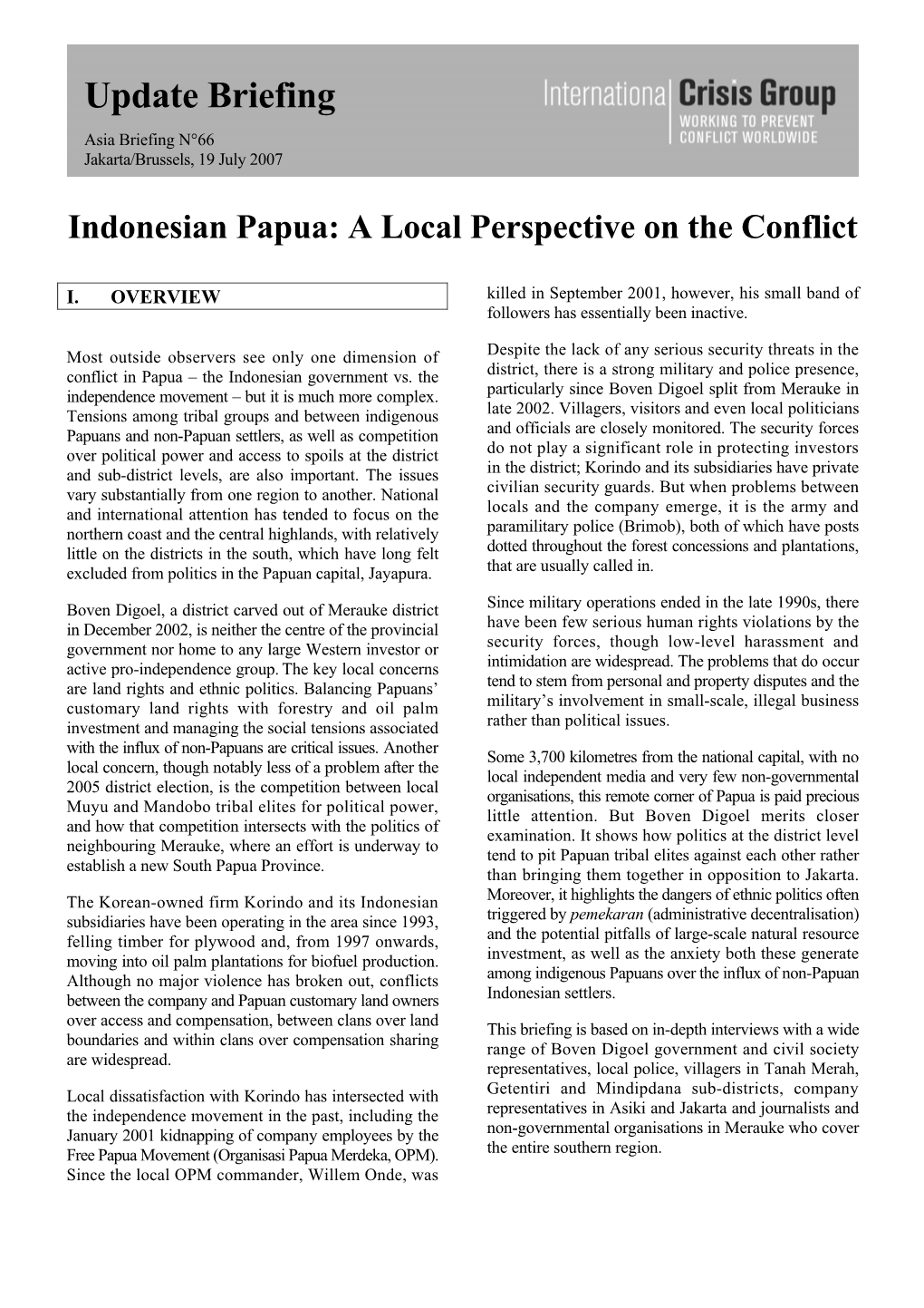 Asia Briefing, Nr. 66: Indonesian Papua