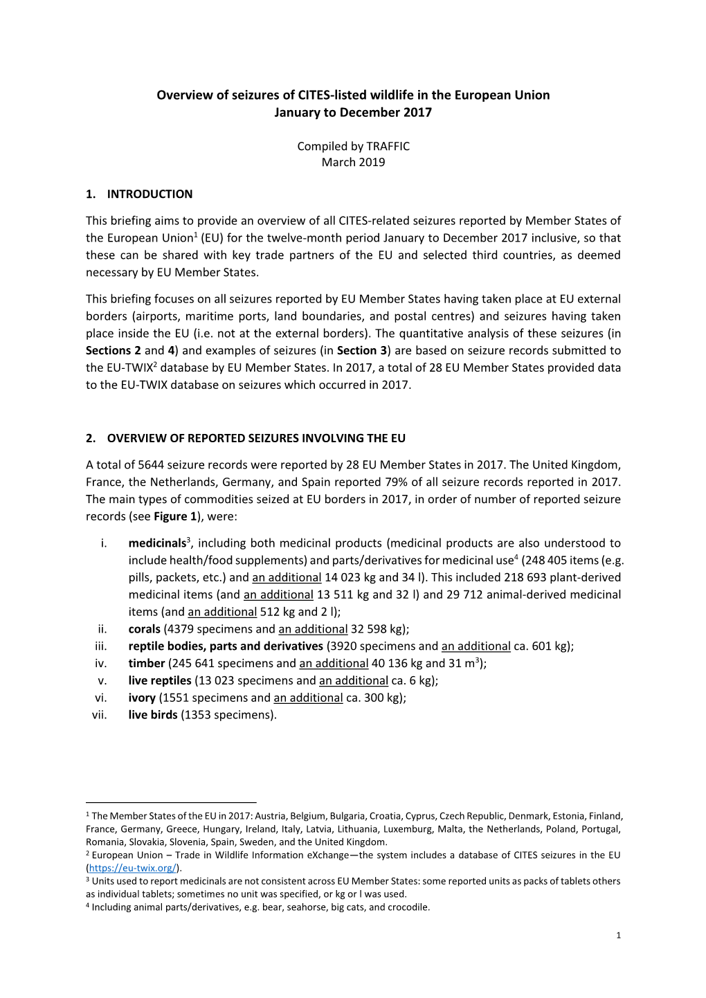 Overview of Seizures of CITES-Listed Wildlife in the European Union January to December 2017