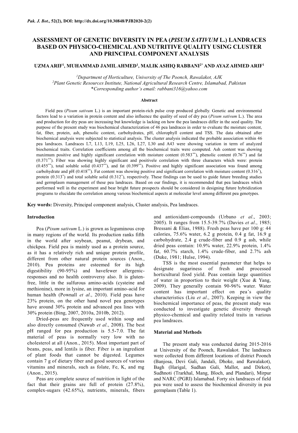 Assessmentof Genetic Diversity in Pea (Pisum