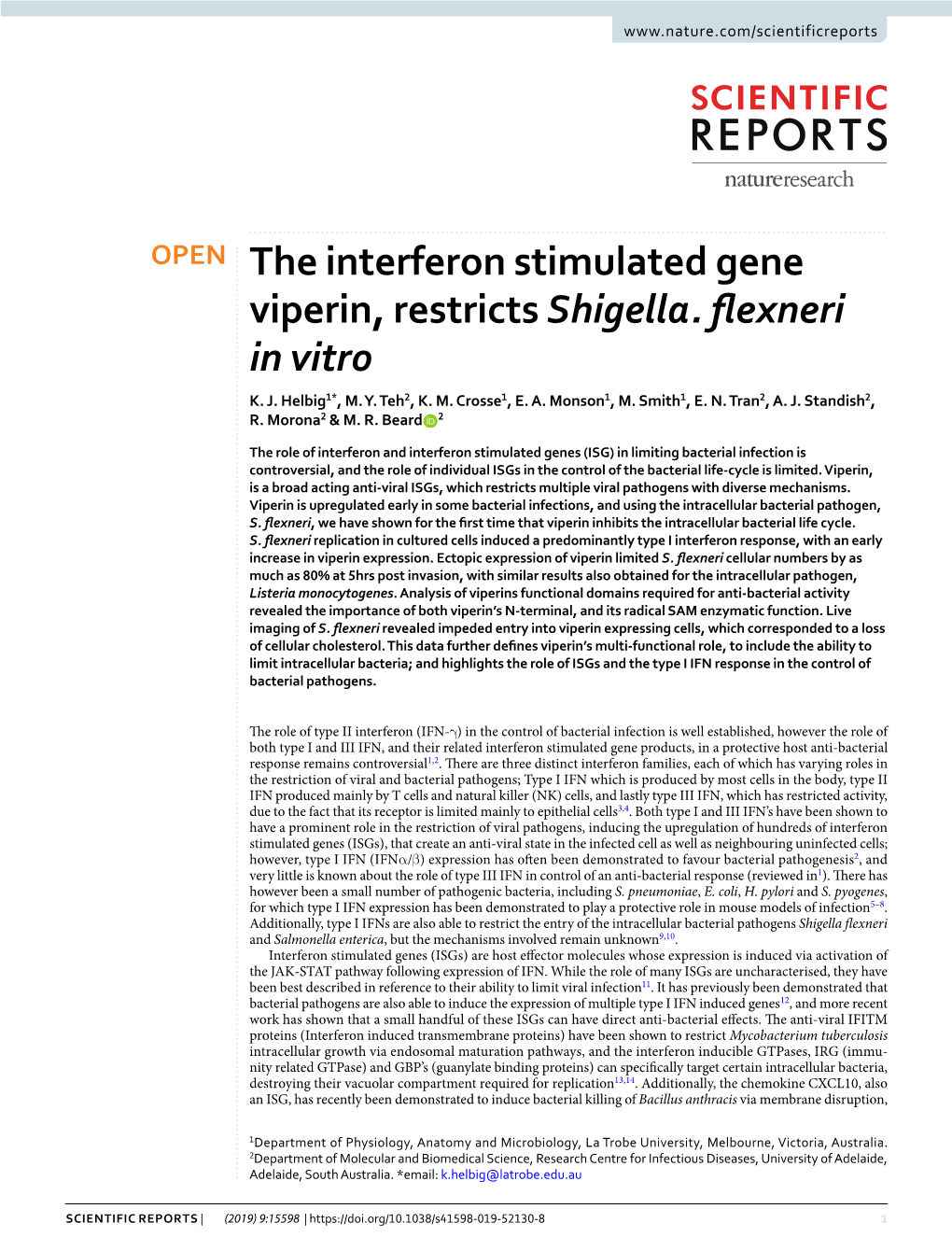 The Interferon Stimulated Gene Viperin, Restricts Shigella. Flexneri in Vitro