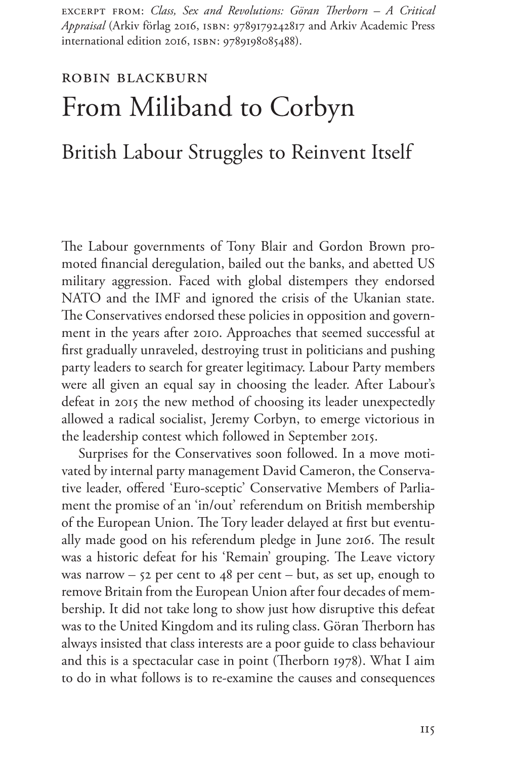 From Miliband to Corbyn British Labour Struggles to Reinvent Itself