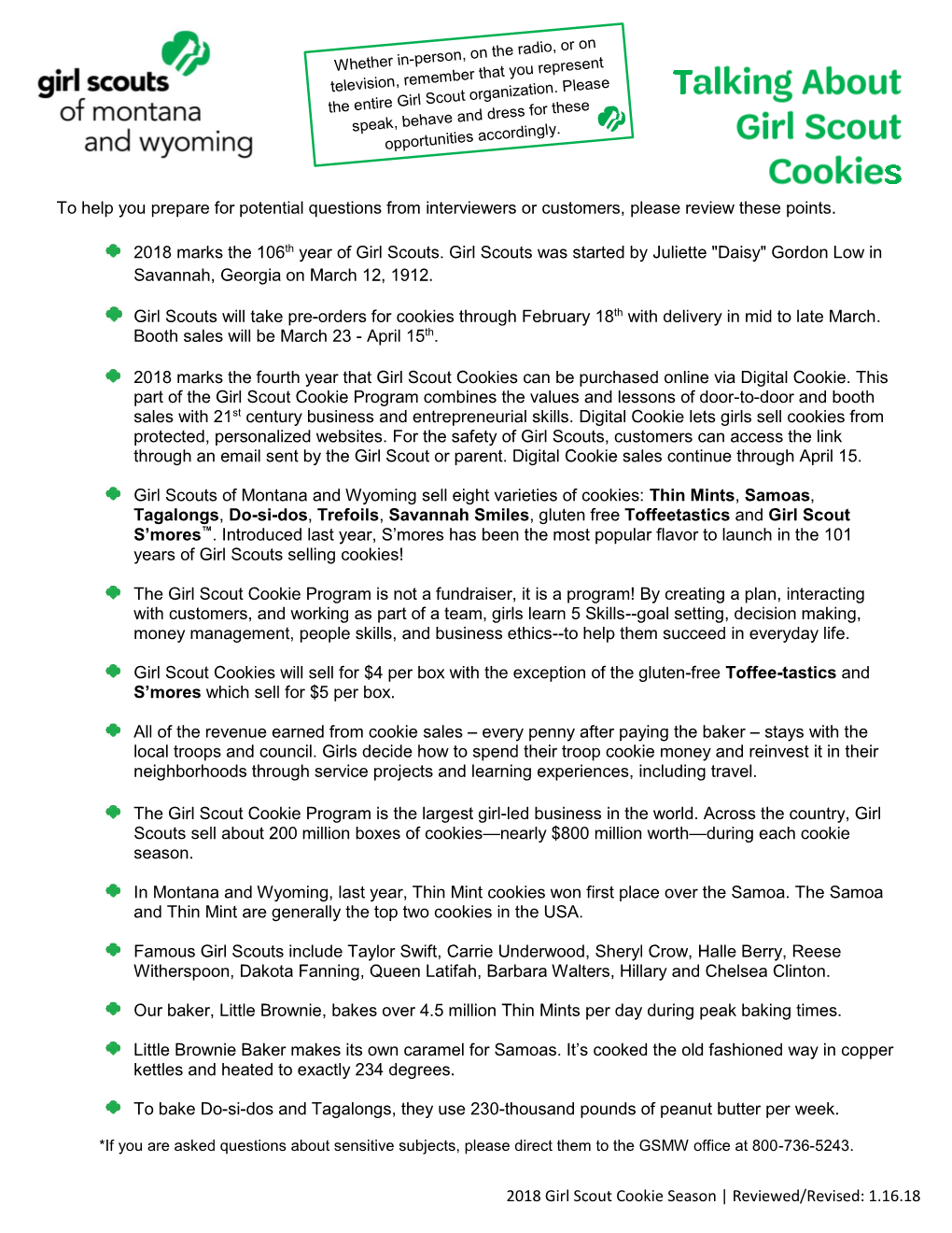 Talking Points for Girl Scouts 2018