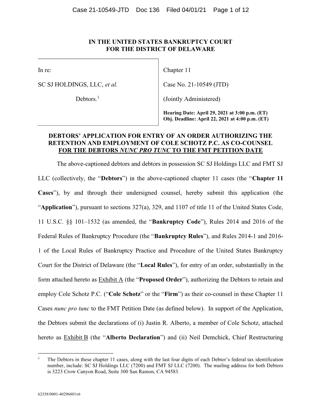 Case 21-10549-JTD Doc 136 Filed 04/01/21 Page 1 of 12