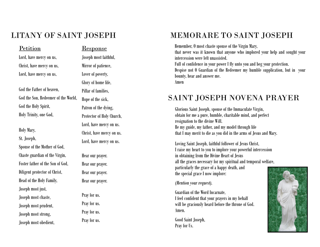 Memorare to Saint Joseph Saint Joseph Novena Prayer