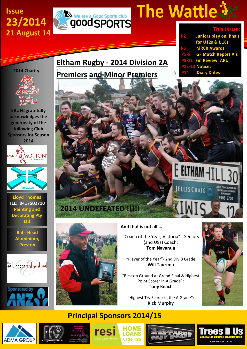 Eltham Rugby - 2014 Division 2A 2014 Charity Premiers and Minor Premiers