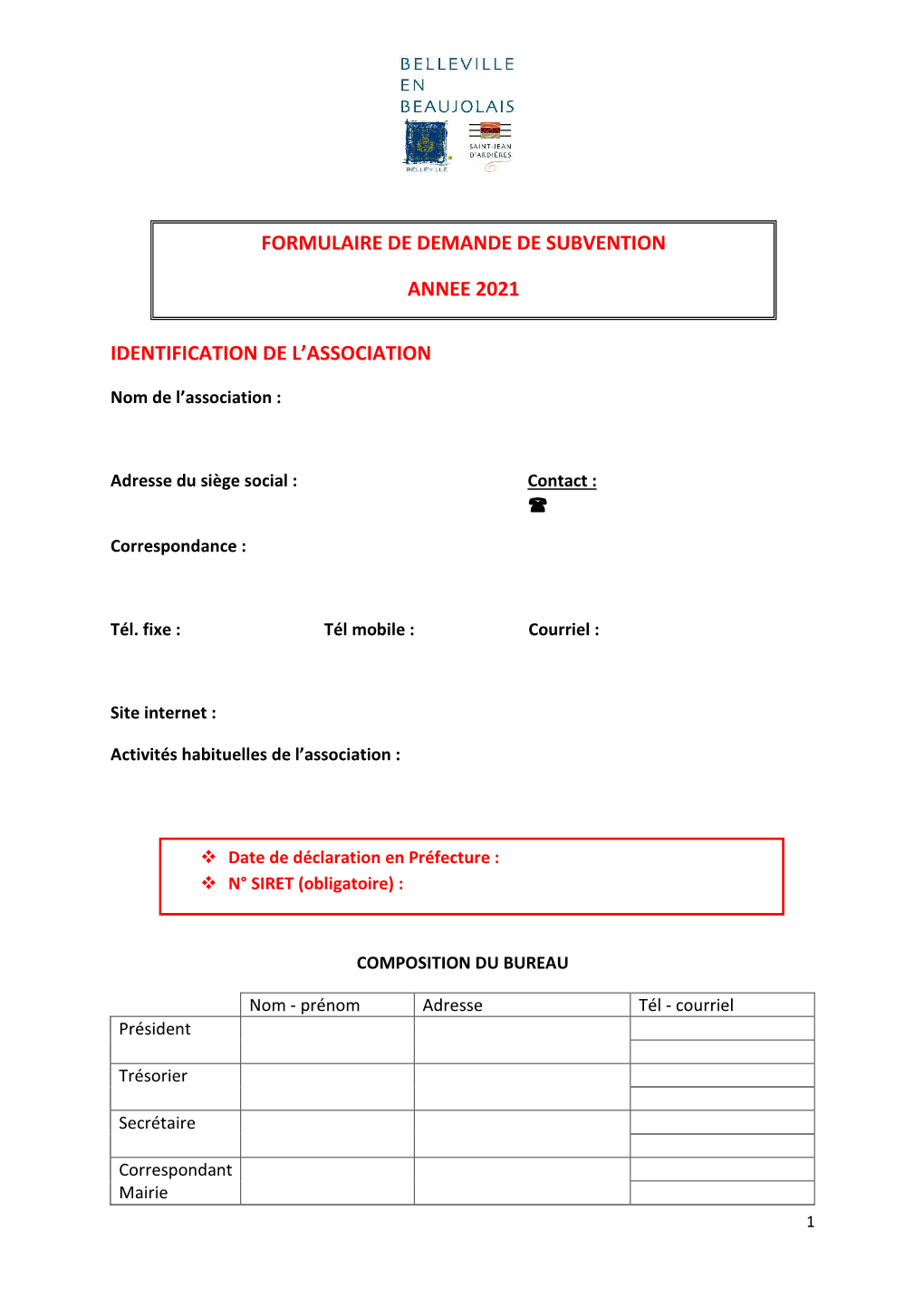 Subventions 2021 Formulaire De Demande