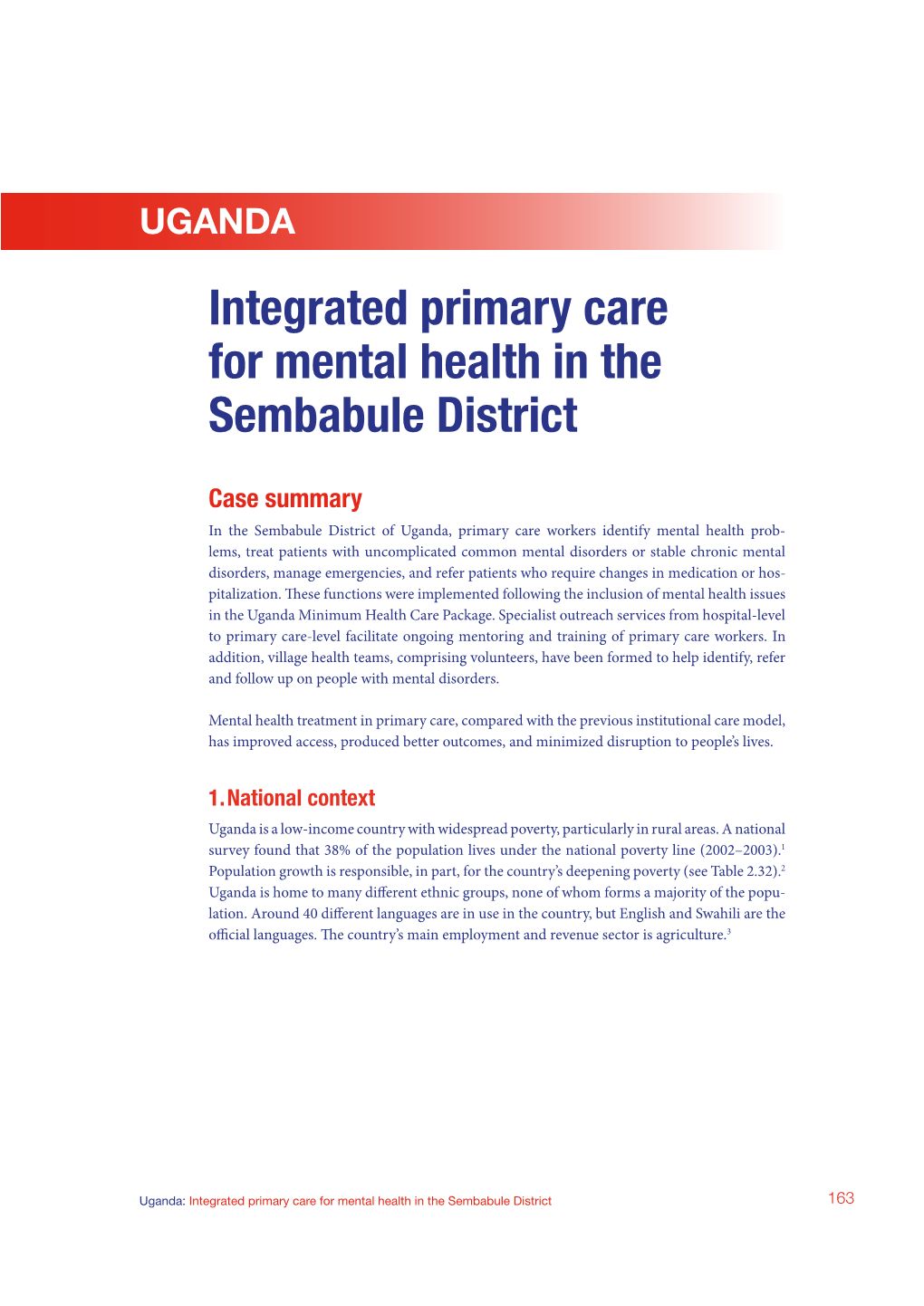 Integrated Primary Care for Mental Health in the Sembabule District