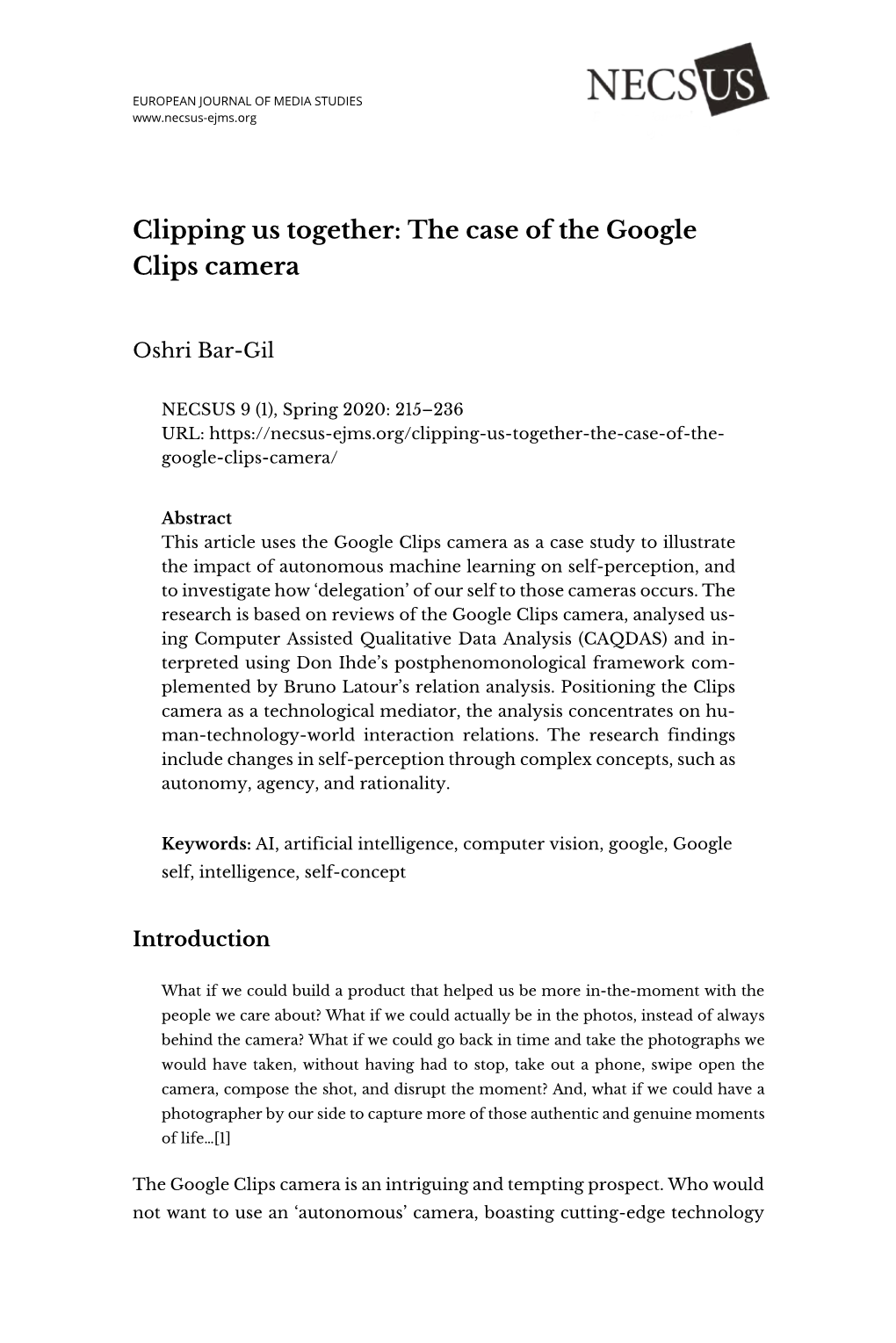 Clipping Us Together: the Case of the Google Clips Camera