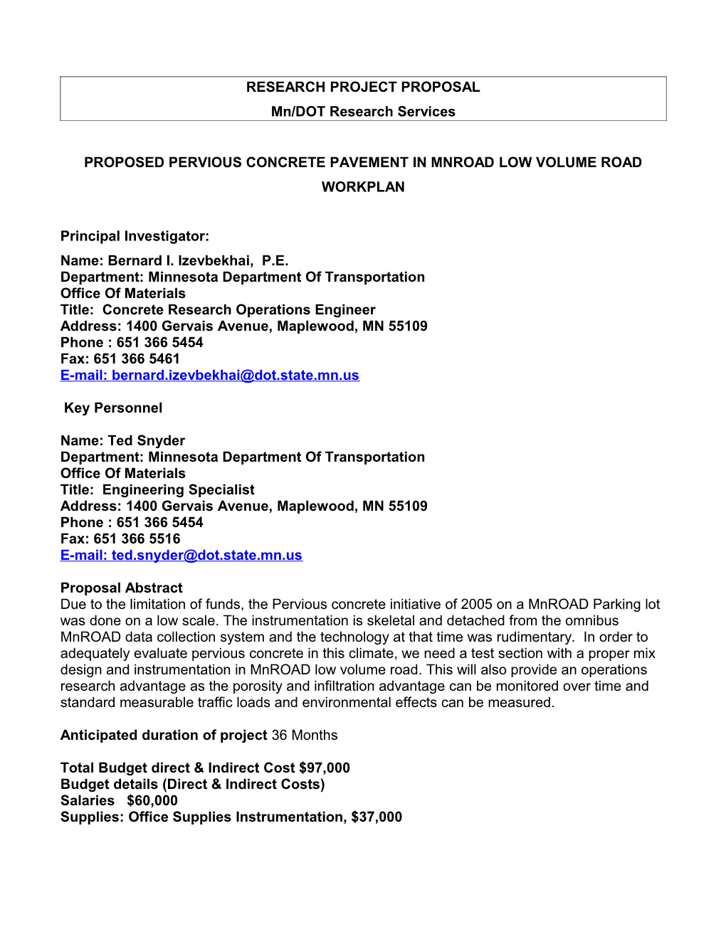 RESEARCH PROJECT WORKPLAN Pervious Concrete Page 2