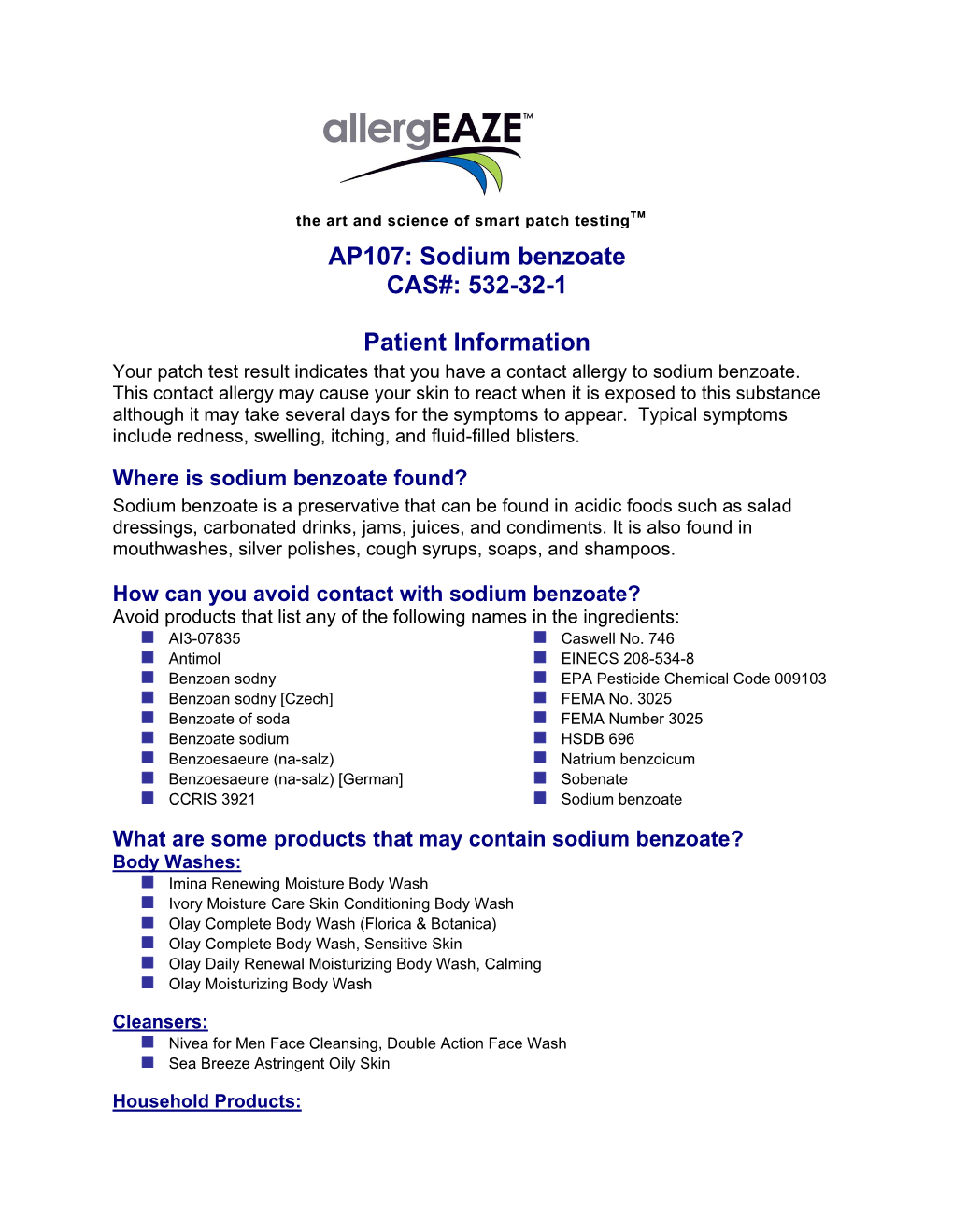 AP107: Sodium Benzoate CAS#: 532-32-1 Patient Information