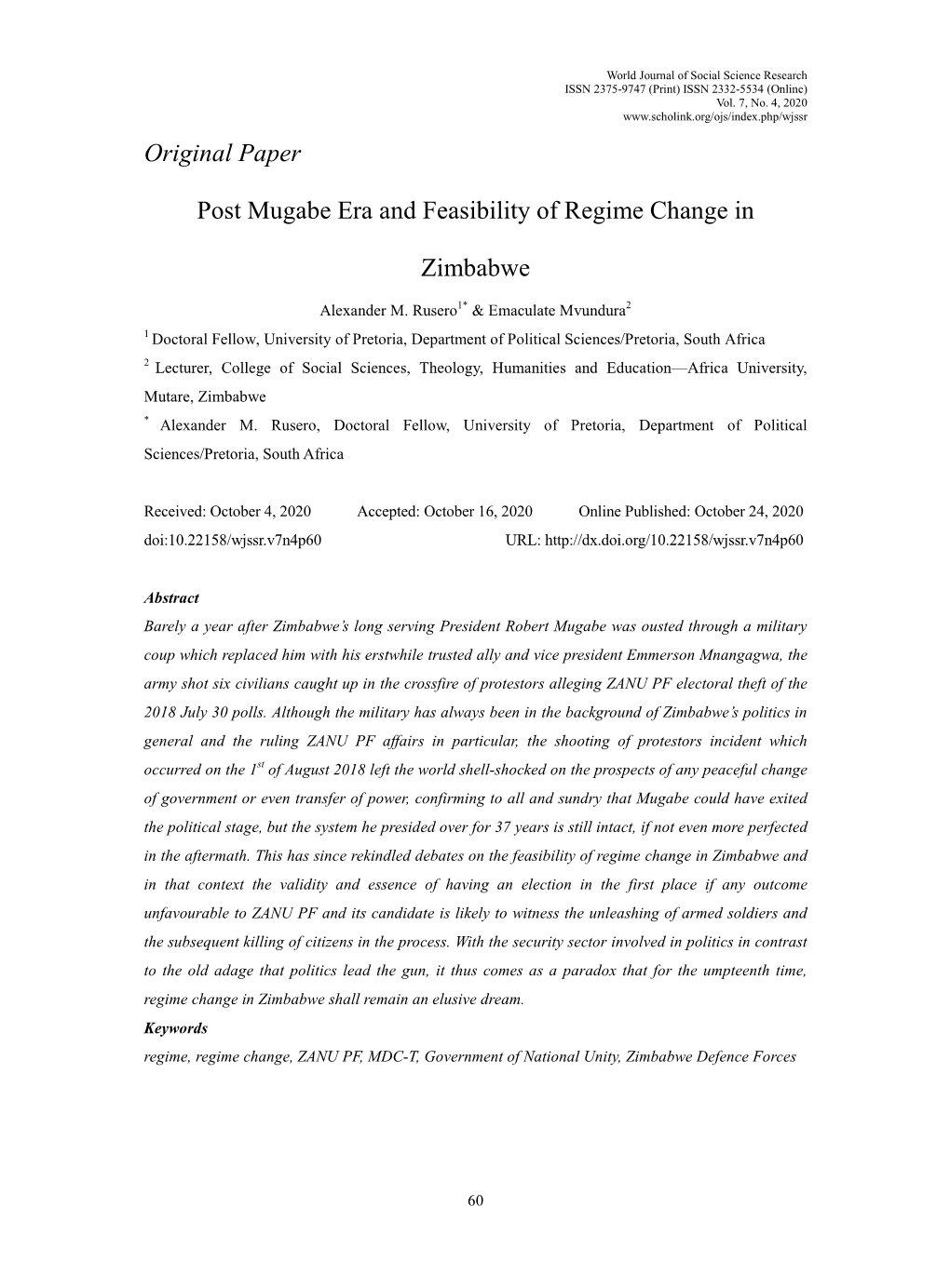 Original Paper Post Mugabe Era and Feasibility