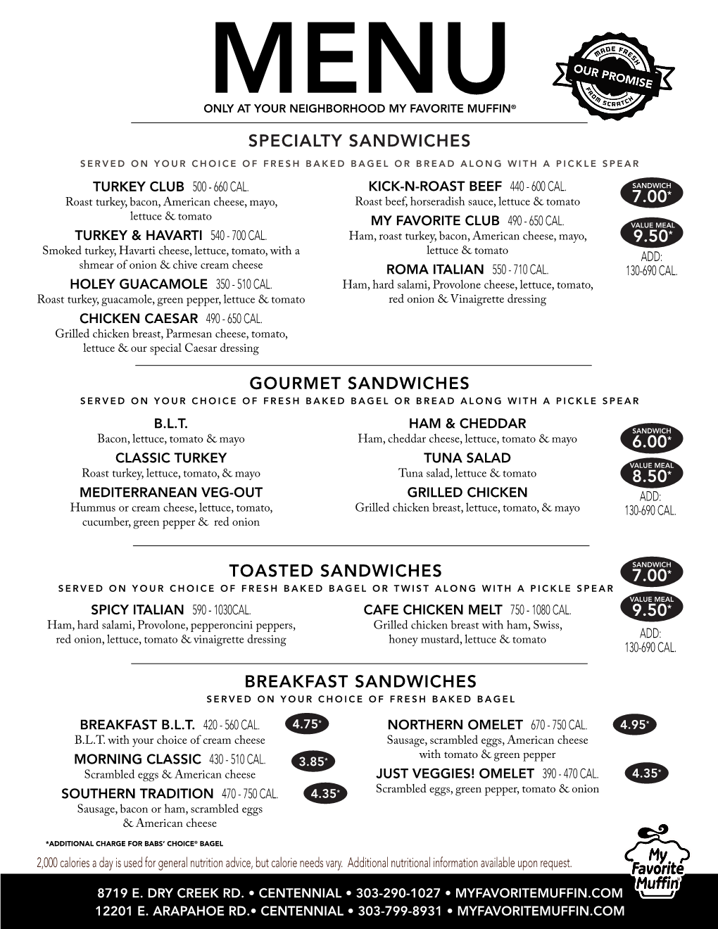 Breakfast Sandwiches Specialty Sandwiches 9.50
