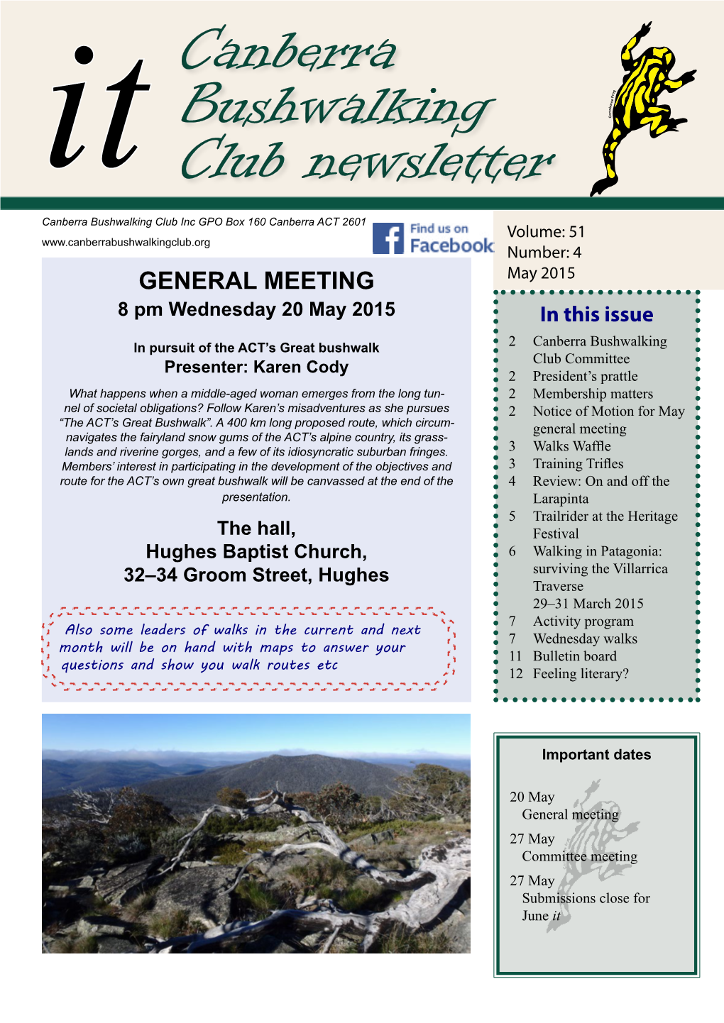 Canberra Bushwalking Club Newsletter Canberra Bushwalking