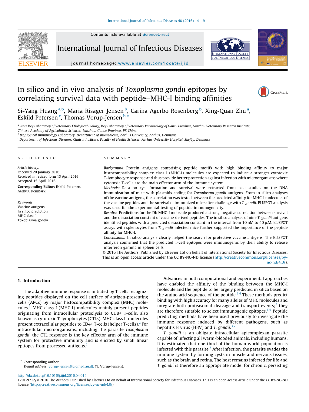 In Silico and in Vivo Analysis of Toxoplasma Gondii Epitopes By