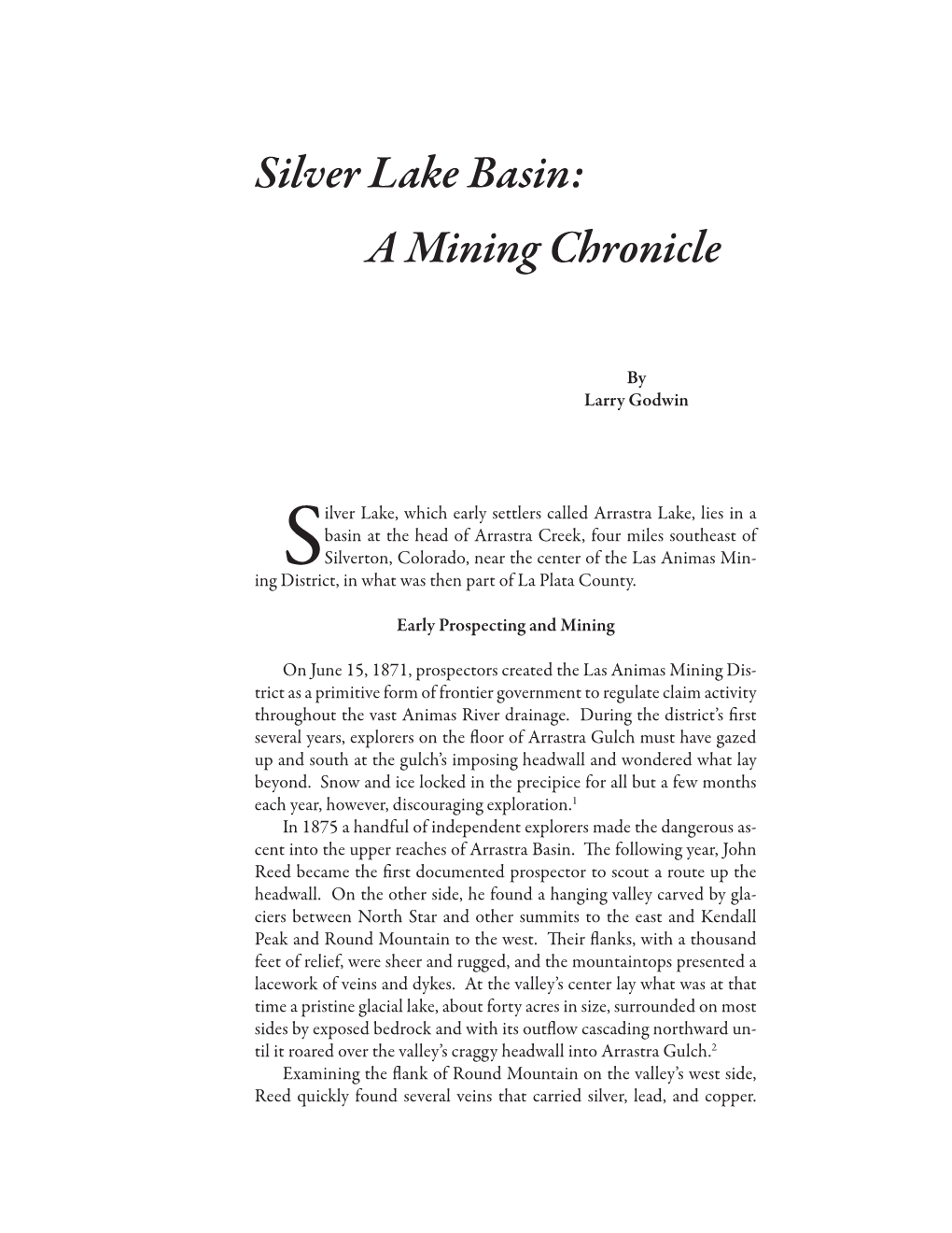 Silver Lake Basin: a Mining Chronicle