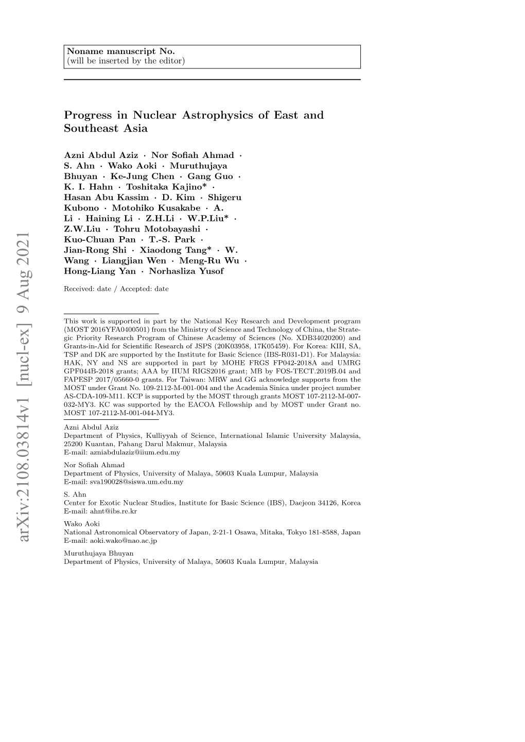 Arxiv:2108.03814V1 [Nucl-Ex] 9 Aug 2021