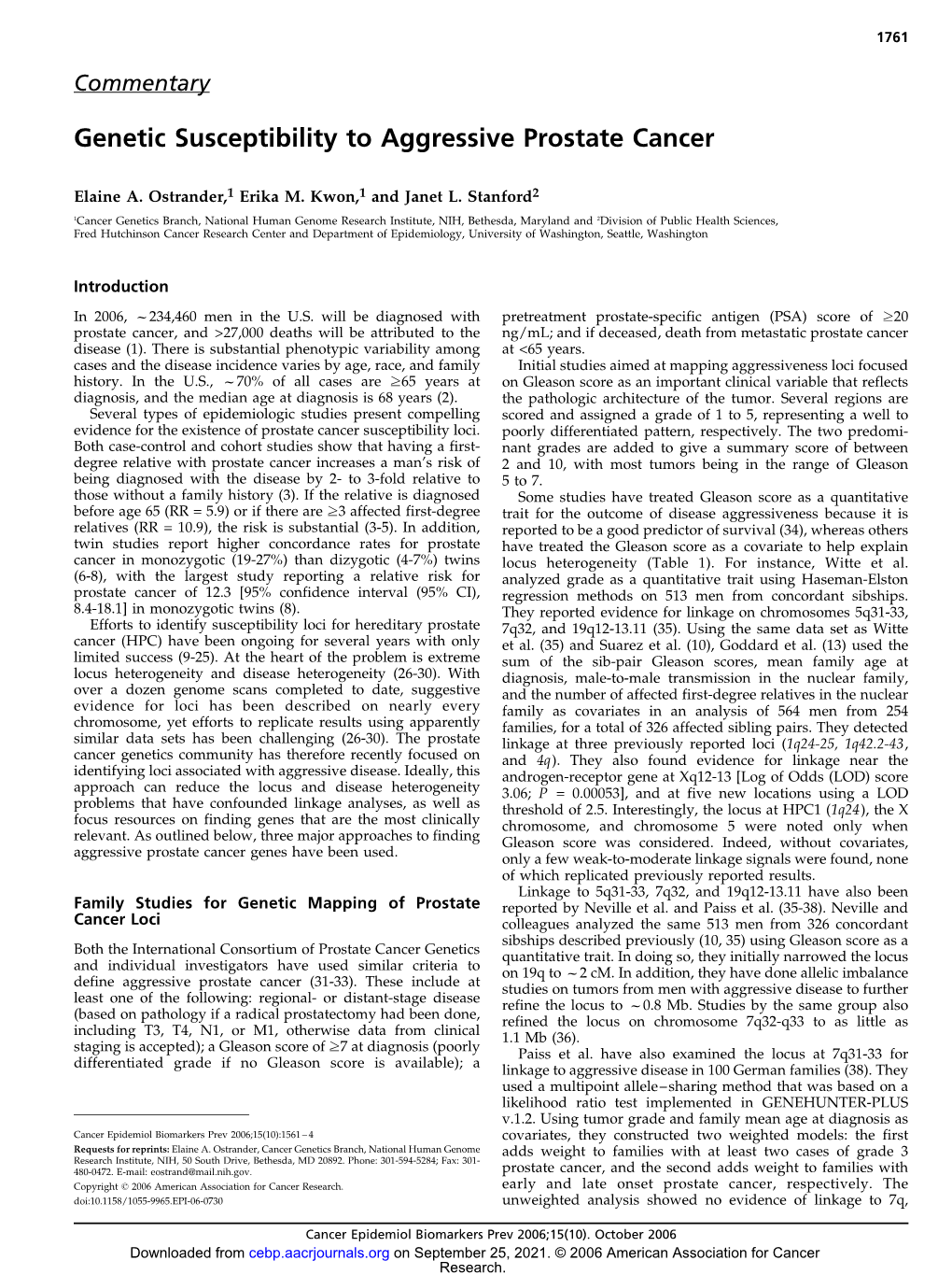 Genetic Susceptibility to Aggressive Prostate Cancer