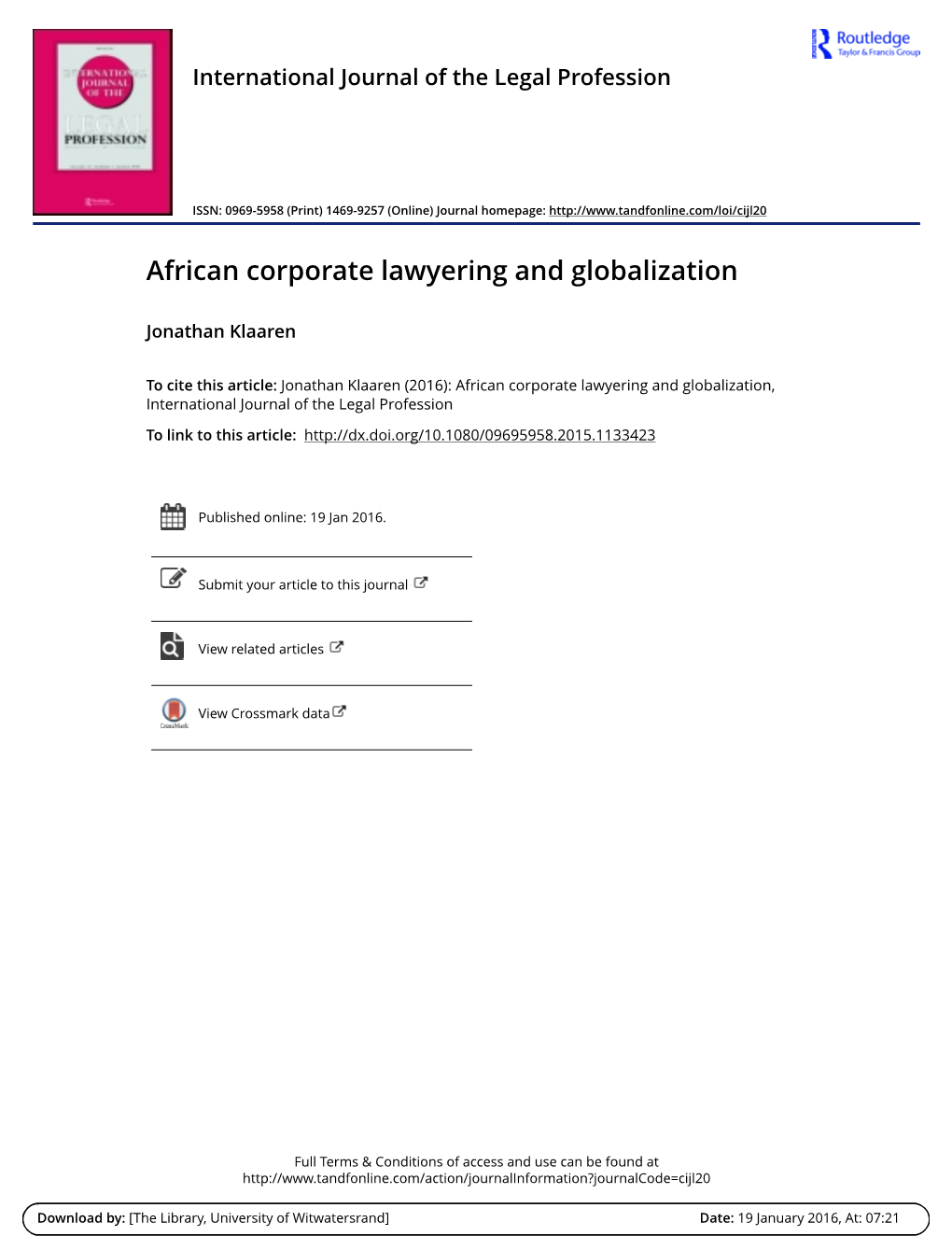 African Corporate Lawyering and Globalization