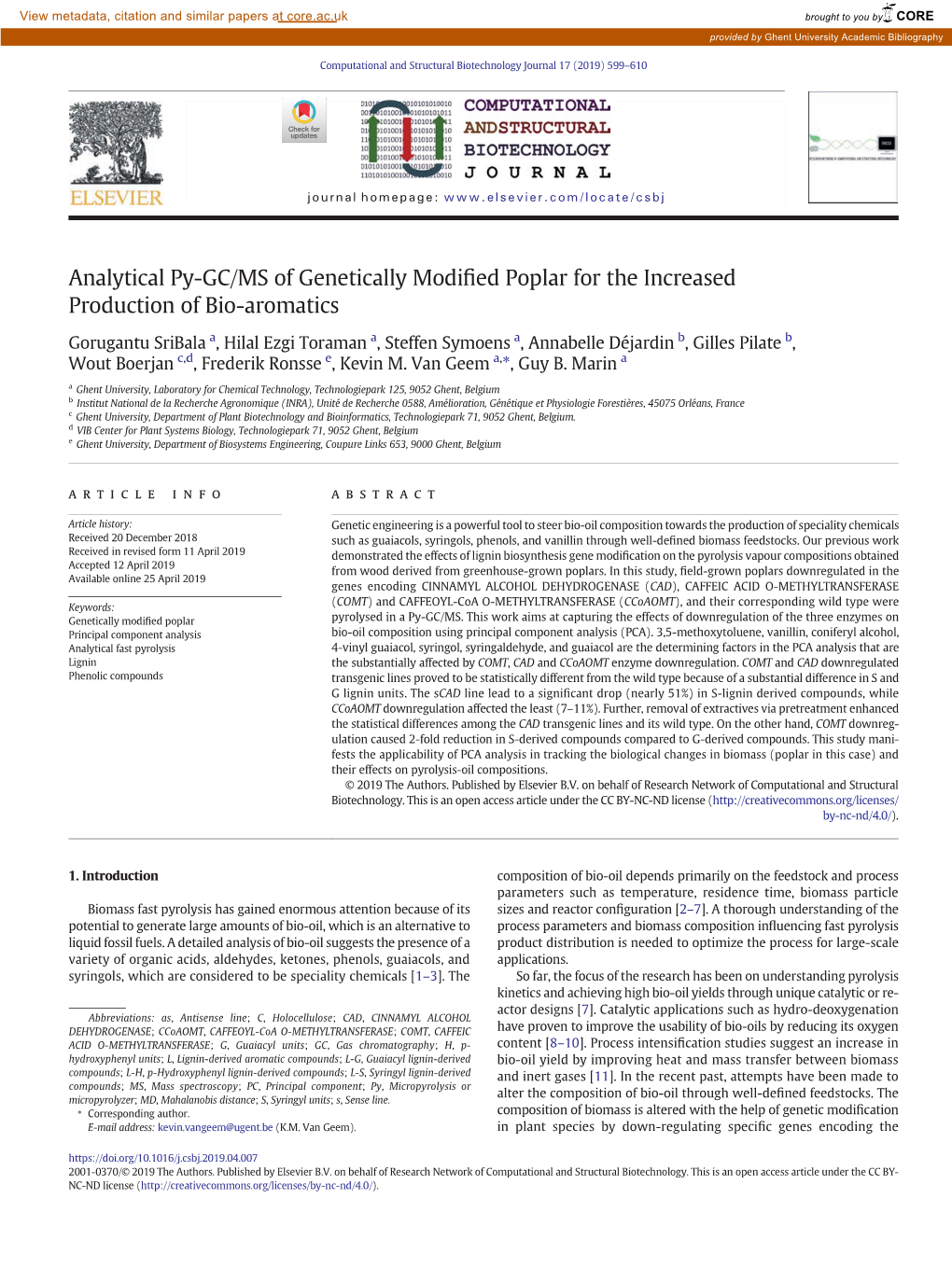 Analytical Py-GC/MS of Genetically Modified Poplar for the Increased