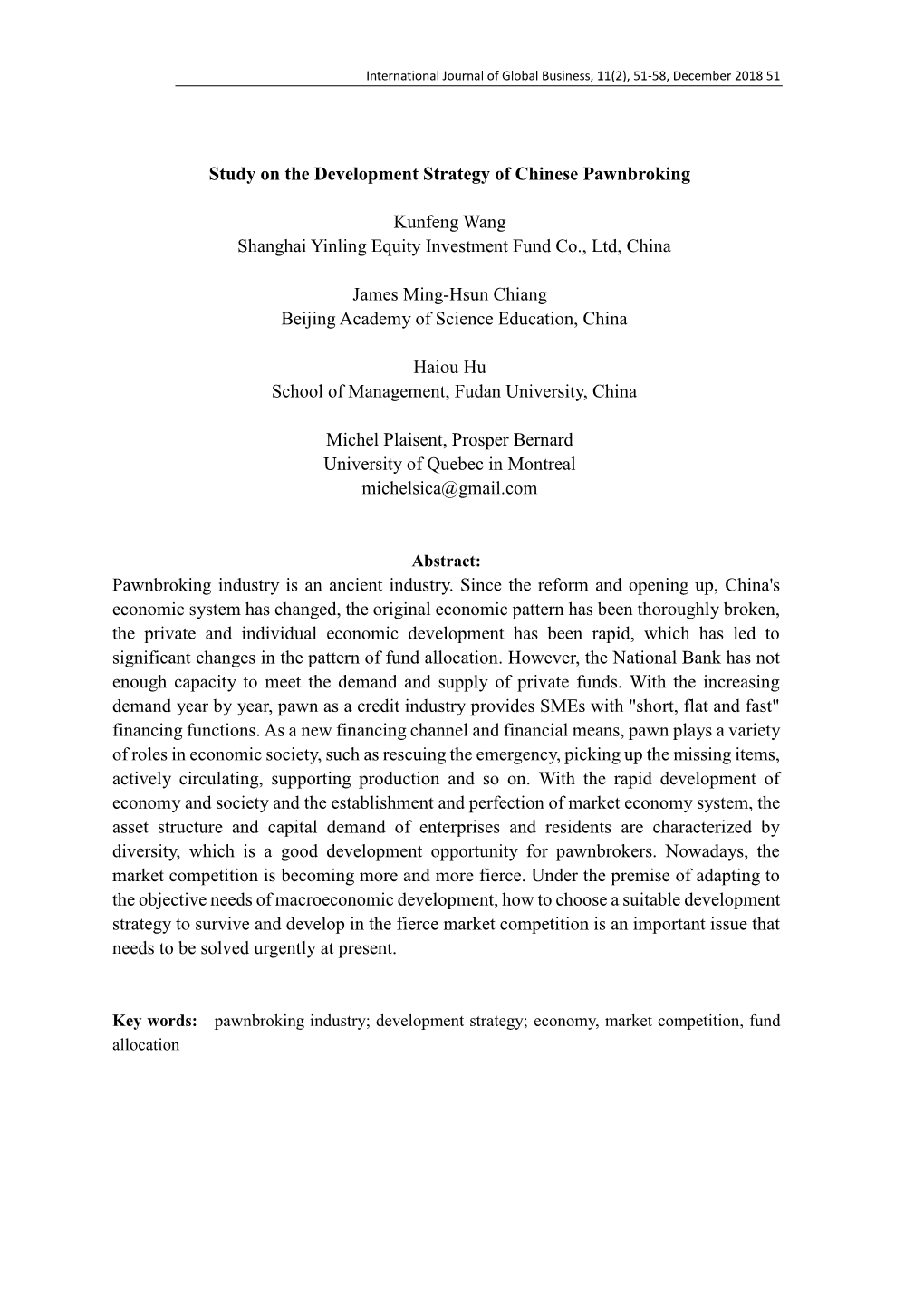 Study on the Development Strategy of Chinese Pawnbroking Kunfeng