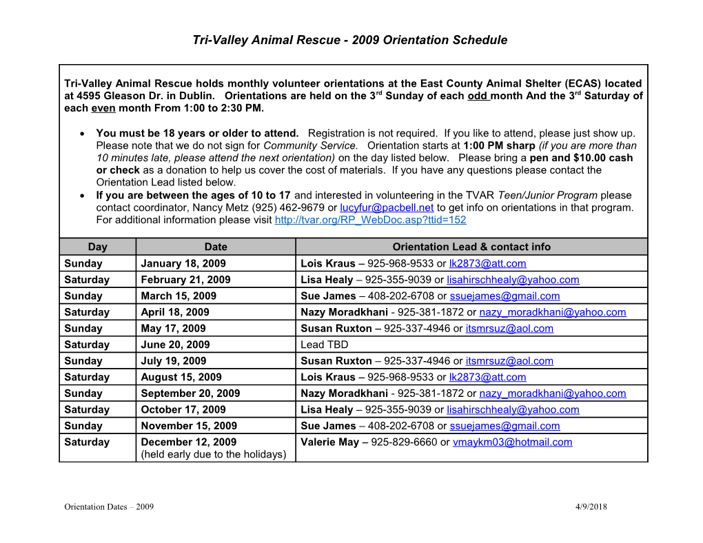 Tri-Valley Animal Rescue Volunteer Orientations Are Held Monthly on The