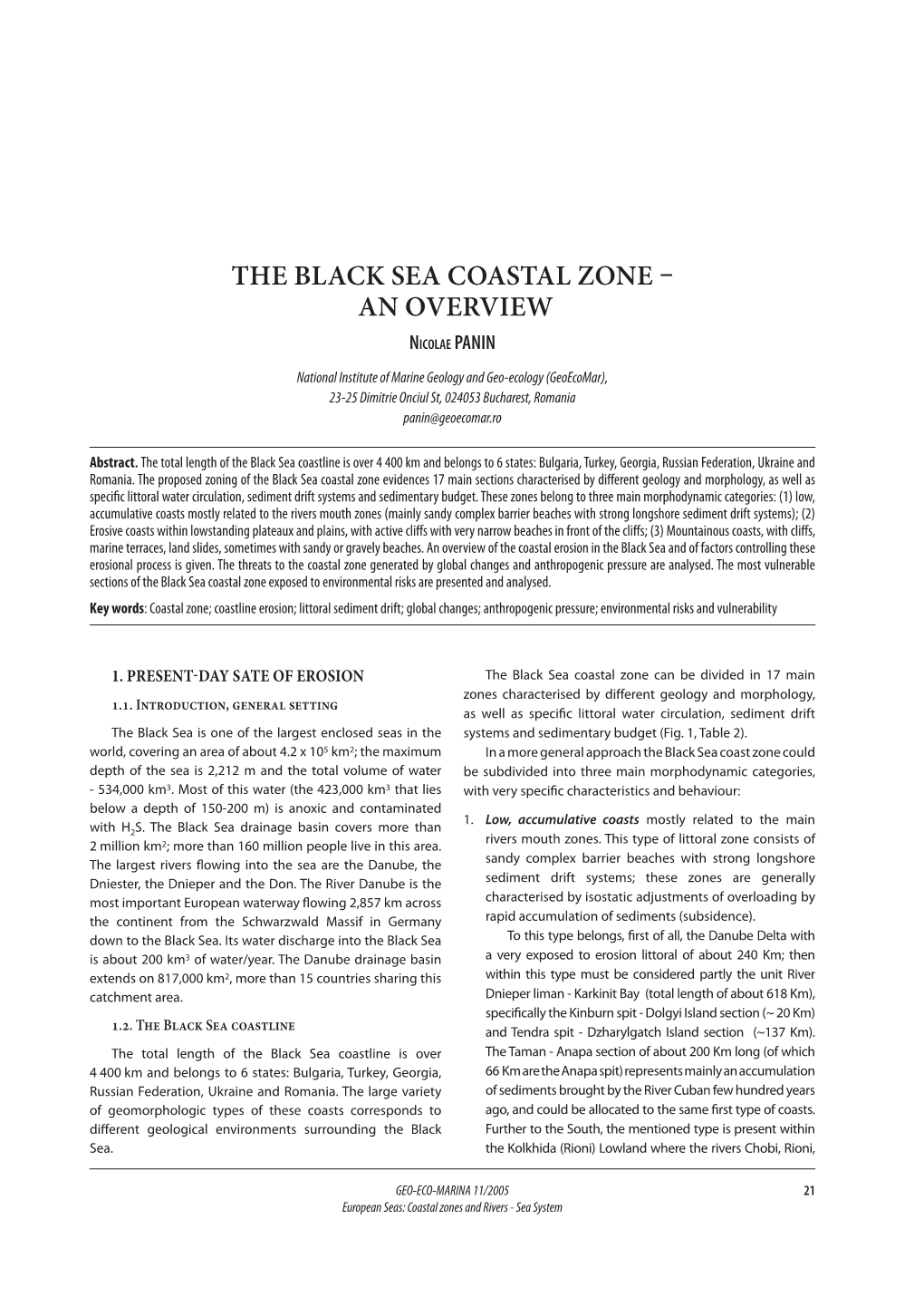 The Black Sea Coastal Zone – an Overview Nicolae PANIN