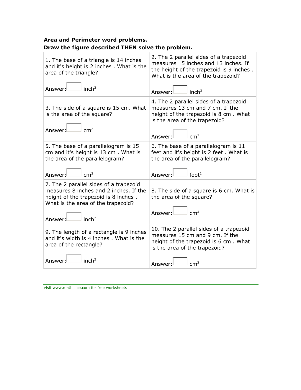 Area and Perimeter Word Problems