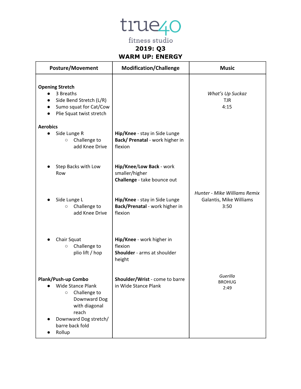 2019: Q3 WARM UP: ENERGY Posture/Movement Modification/Challenge Music