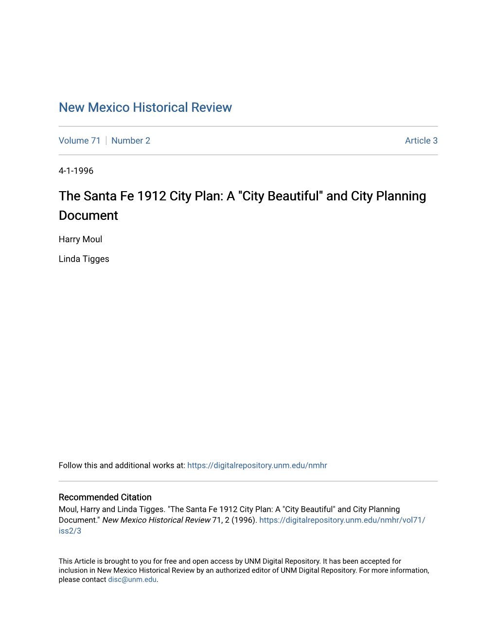 The Santa Fe 1912 City Plan: a 