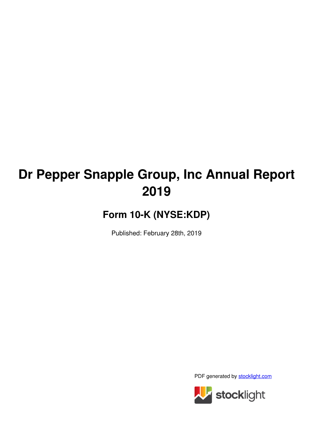 Dr Pepper Snapple Group, Inc Annual Report 2019
