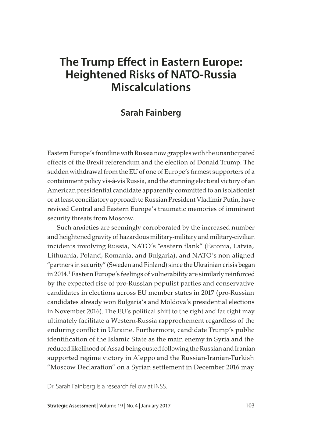 The Trump Effect in Eastern Europe: Heightened Risks of NATO-Russia Miscalculations