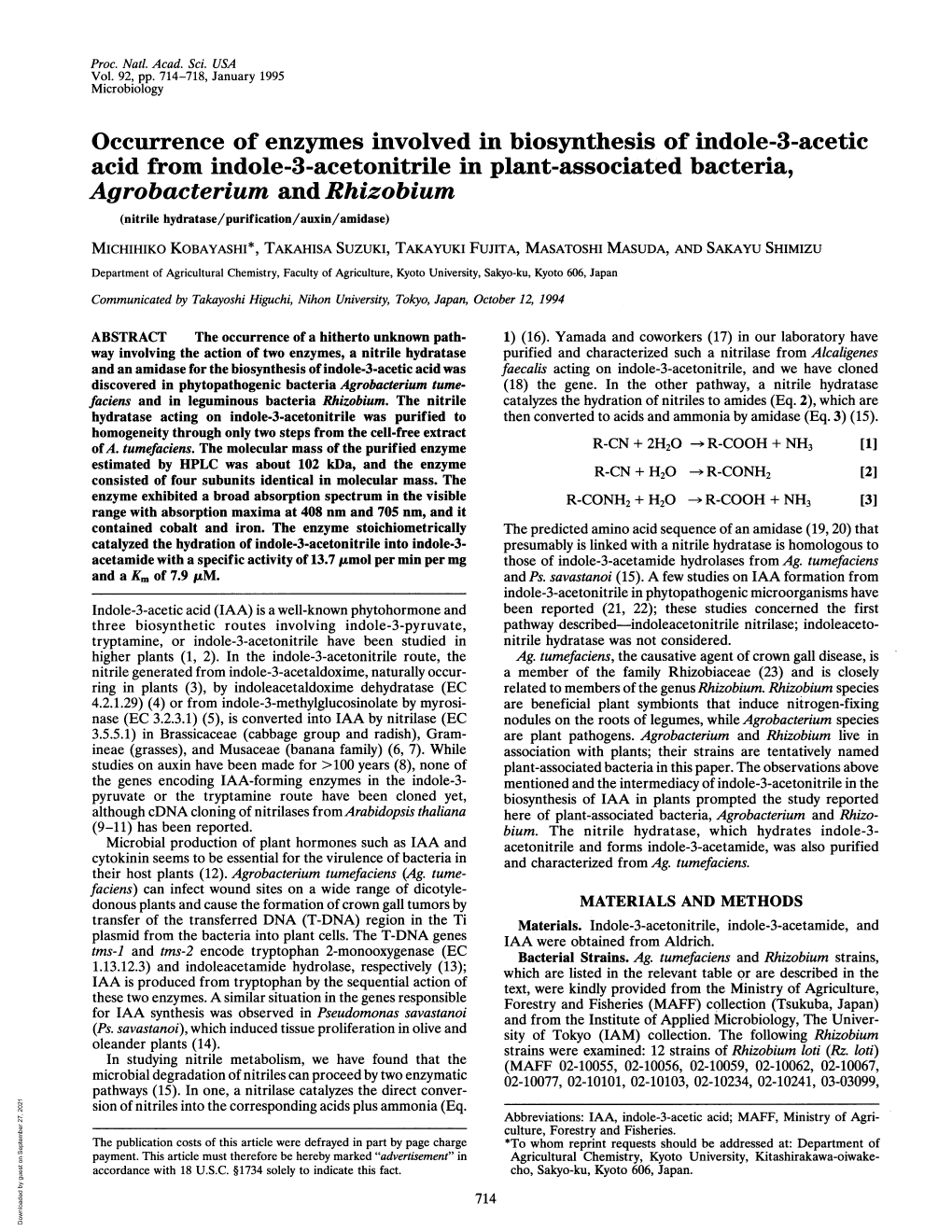 Occurrence of Enzymes Involved in Biosynthesis of Indole-3