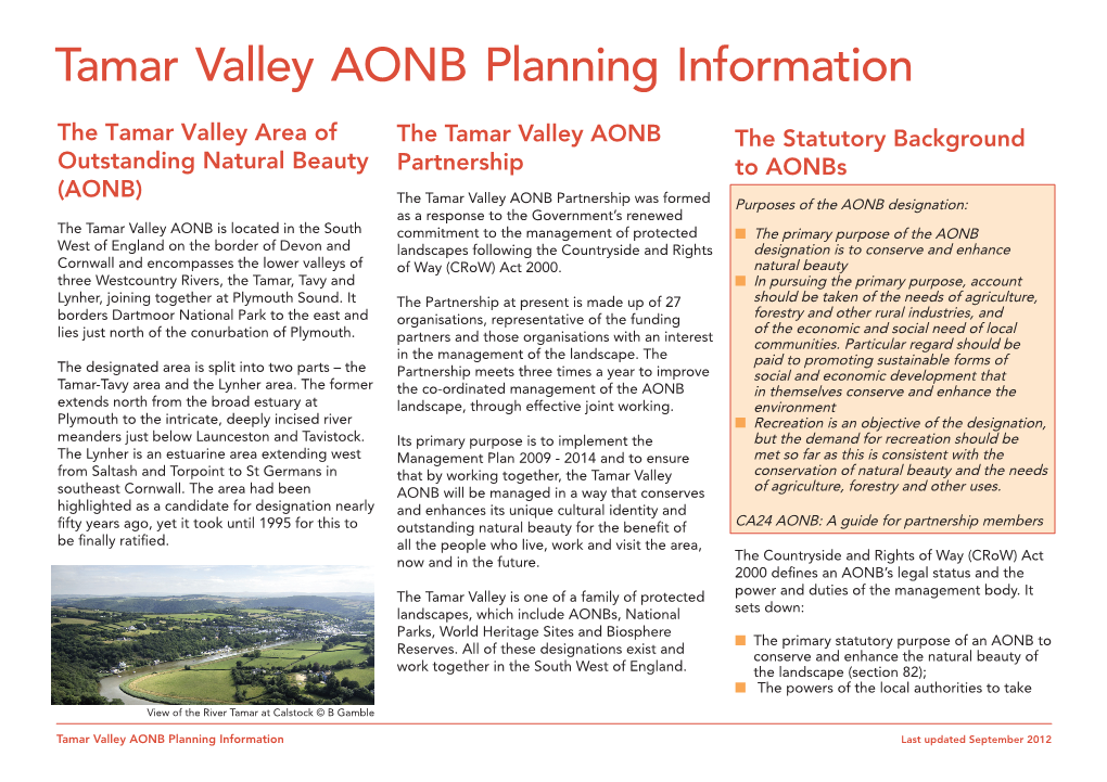 Tamar Valley AONB Planning Information