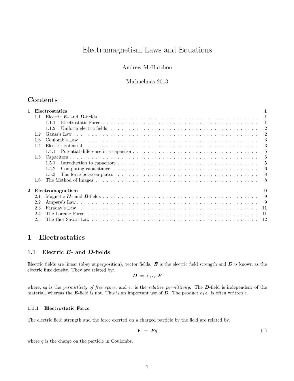 Electromagnetism Laws and Equations