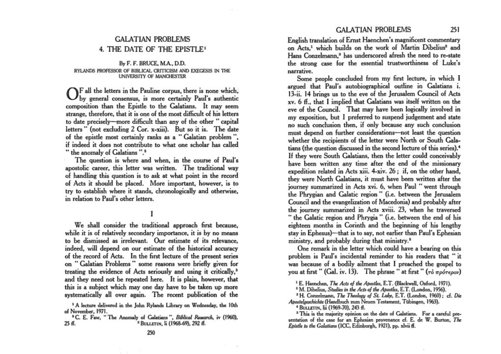 F.F. Bruce, "Galatian Problems. 4. the Date of the Epistle,"