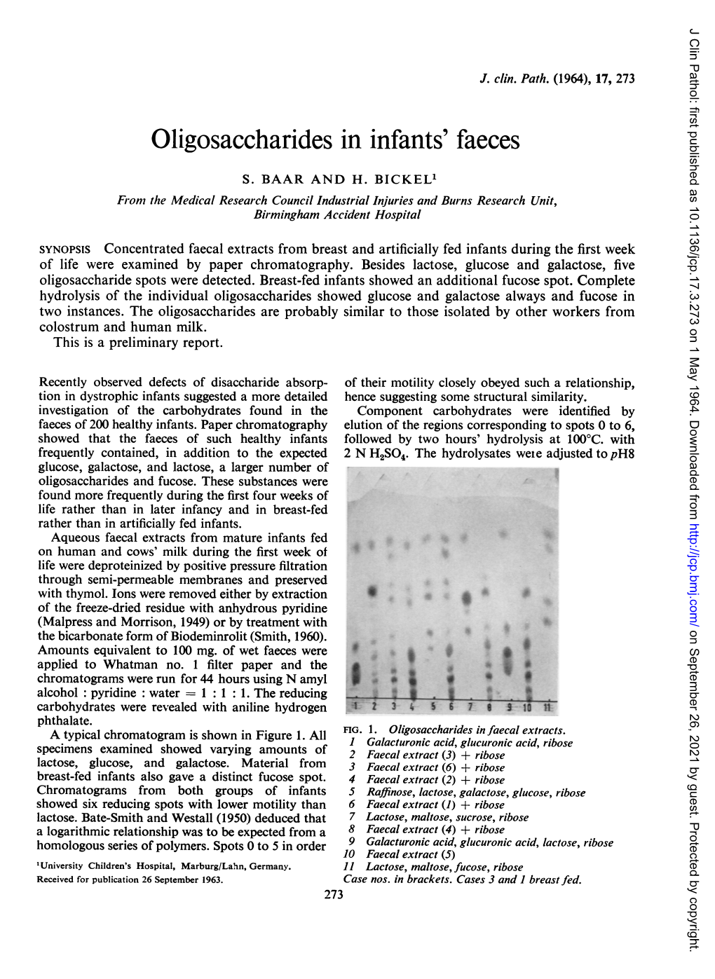 Oligosaccharides in Infants' Faeces