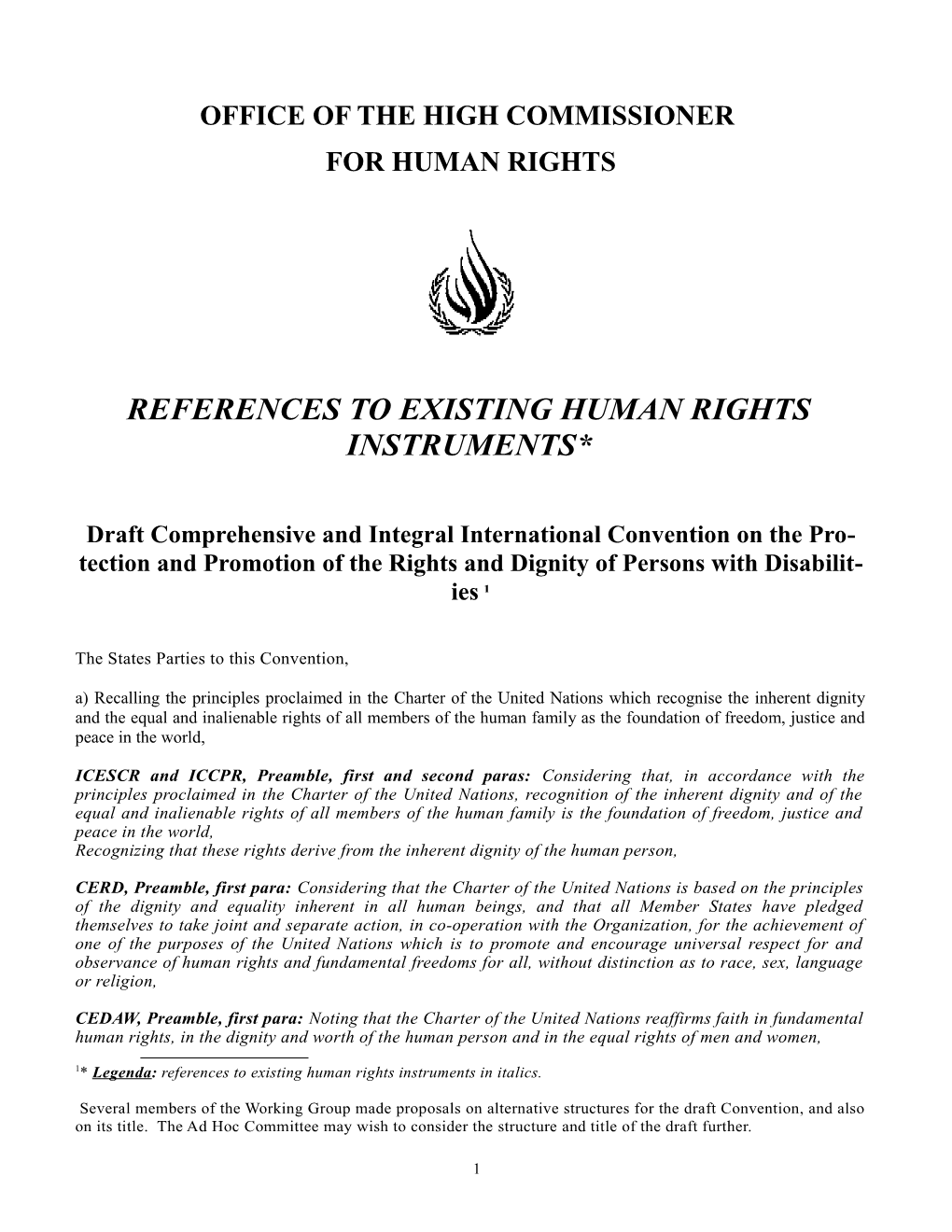 Draft Comprehensive And Integral International Convention On The Protection And Promotion Of The Rights And Dignity Of Persons