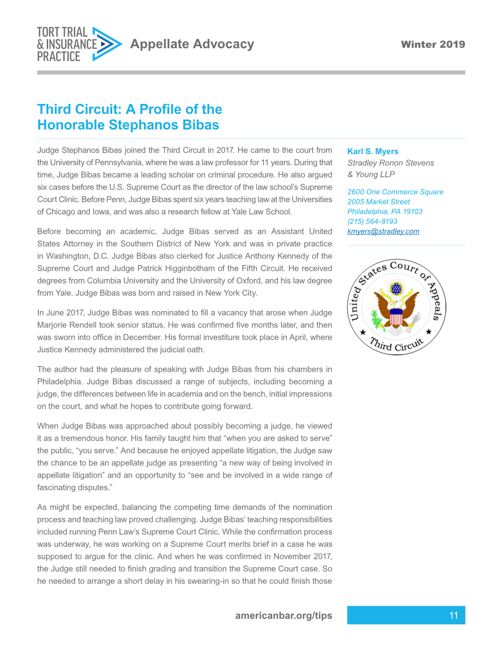 Third Circuit: a Profile of the Honorable Stephanos Bibas