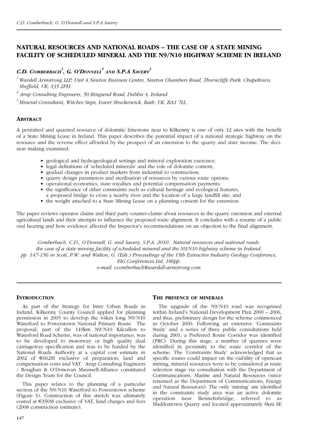 Natural Resources and National Roads – the Case of a State Mining Facility of Scheduled Mineral and the N9/N10 Highway Scheme in Ireland