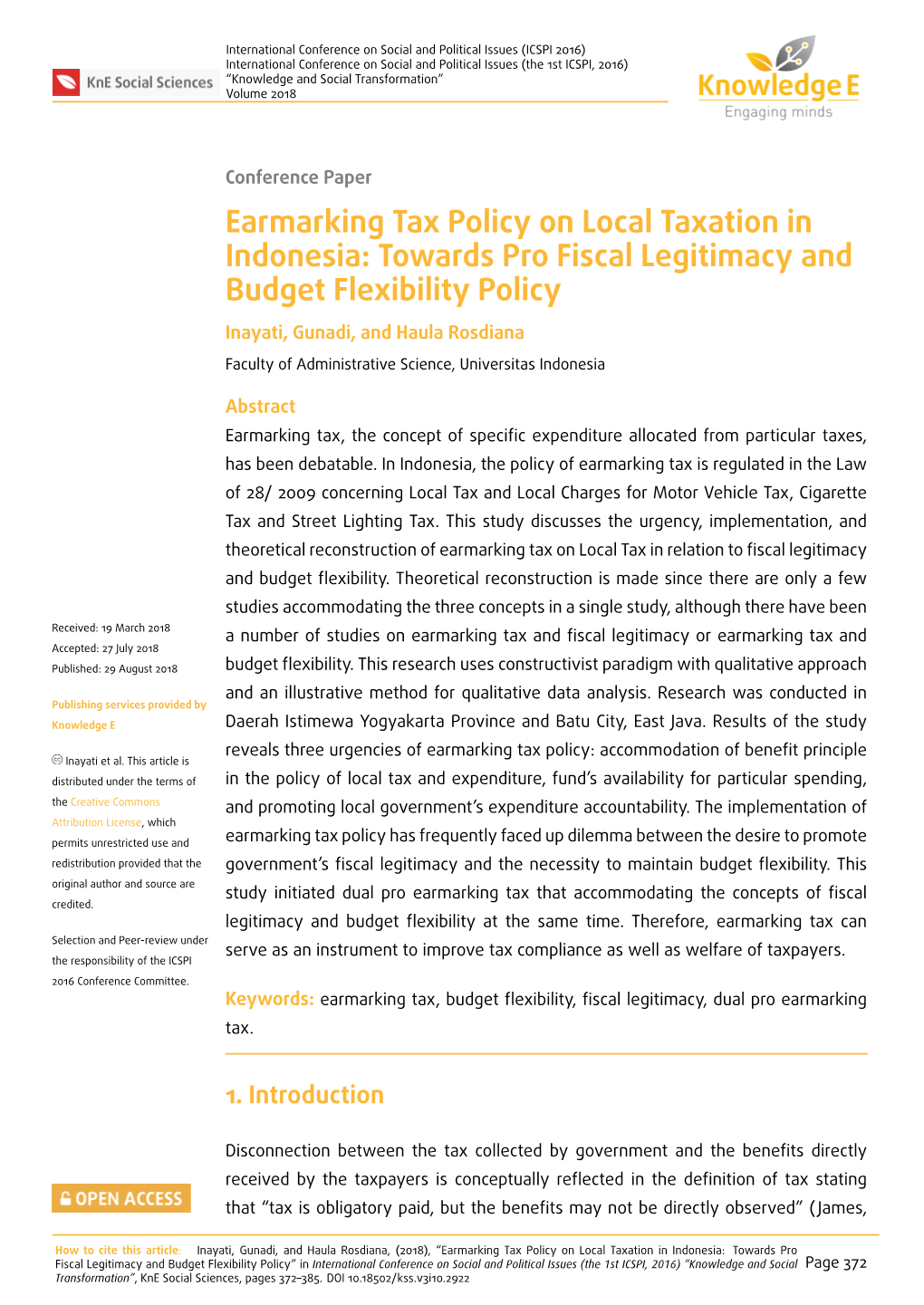 Earmarking Tax Policy on Local Taxation in Indonesia