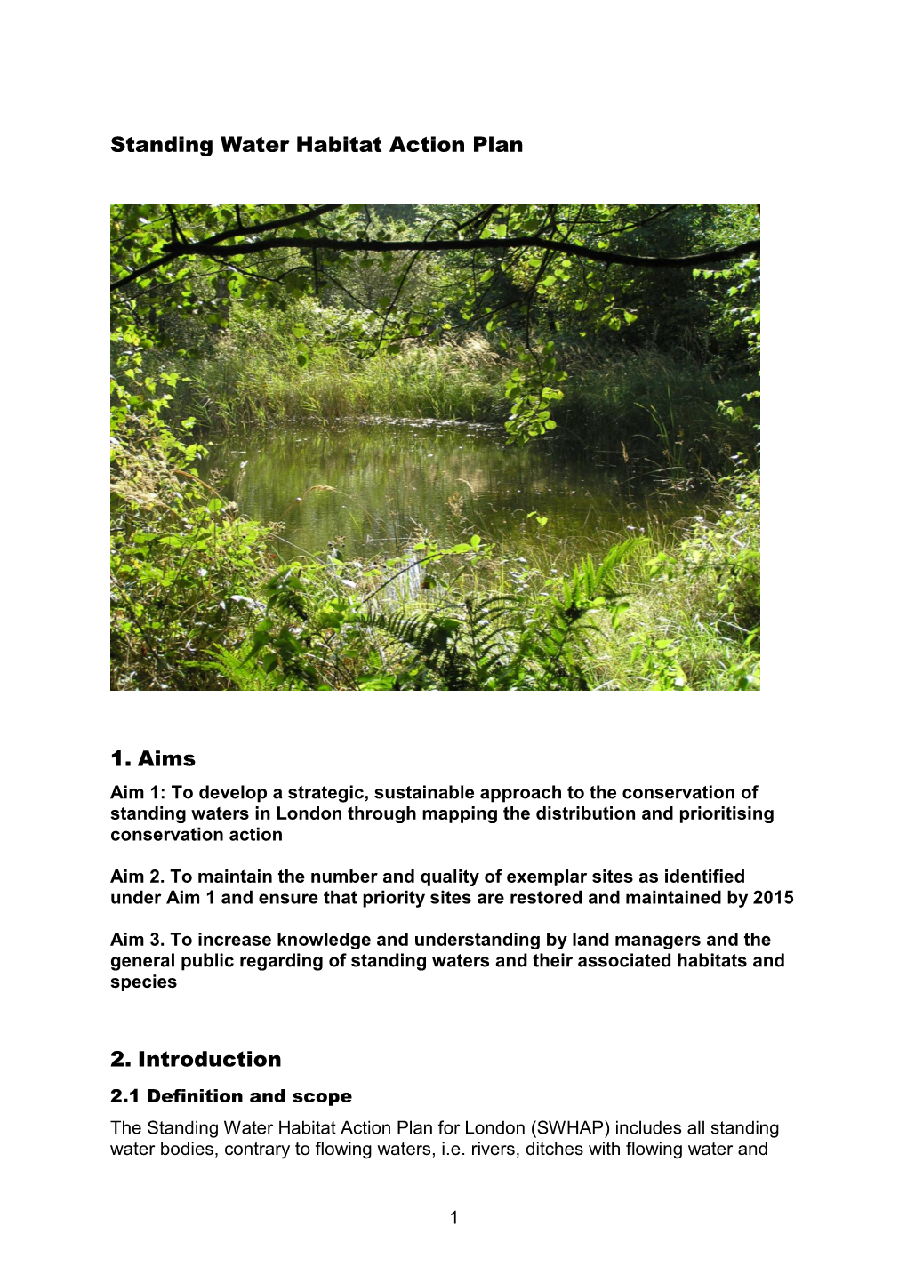 Standing Water Habitat Action Plan