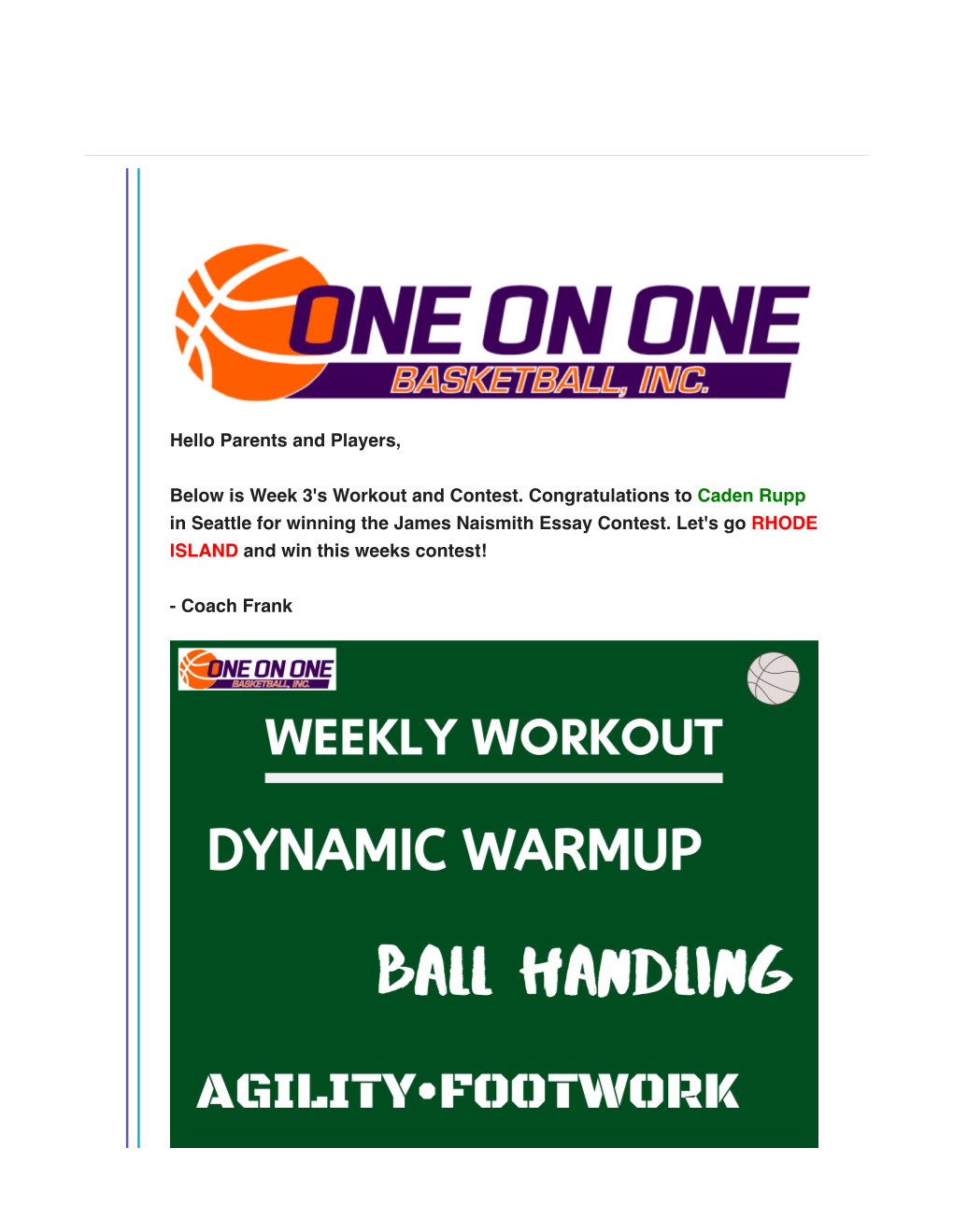 Weekly Workouts Week 3