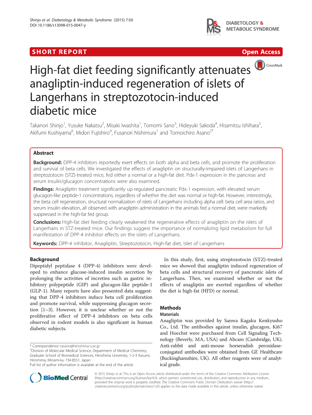 High-Fat Diet Feeding Significantly Attenuates Anagliptin-Induced