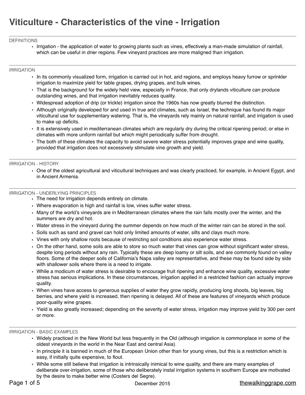 Viticulture - Characteristics of the Vine - Irrigation