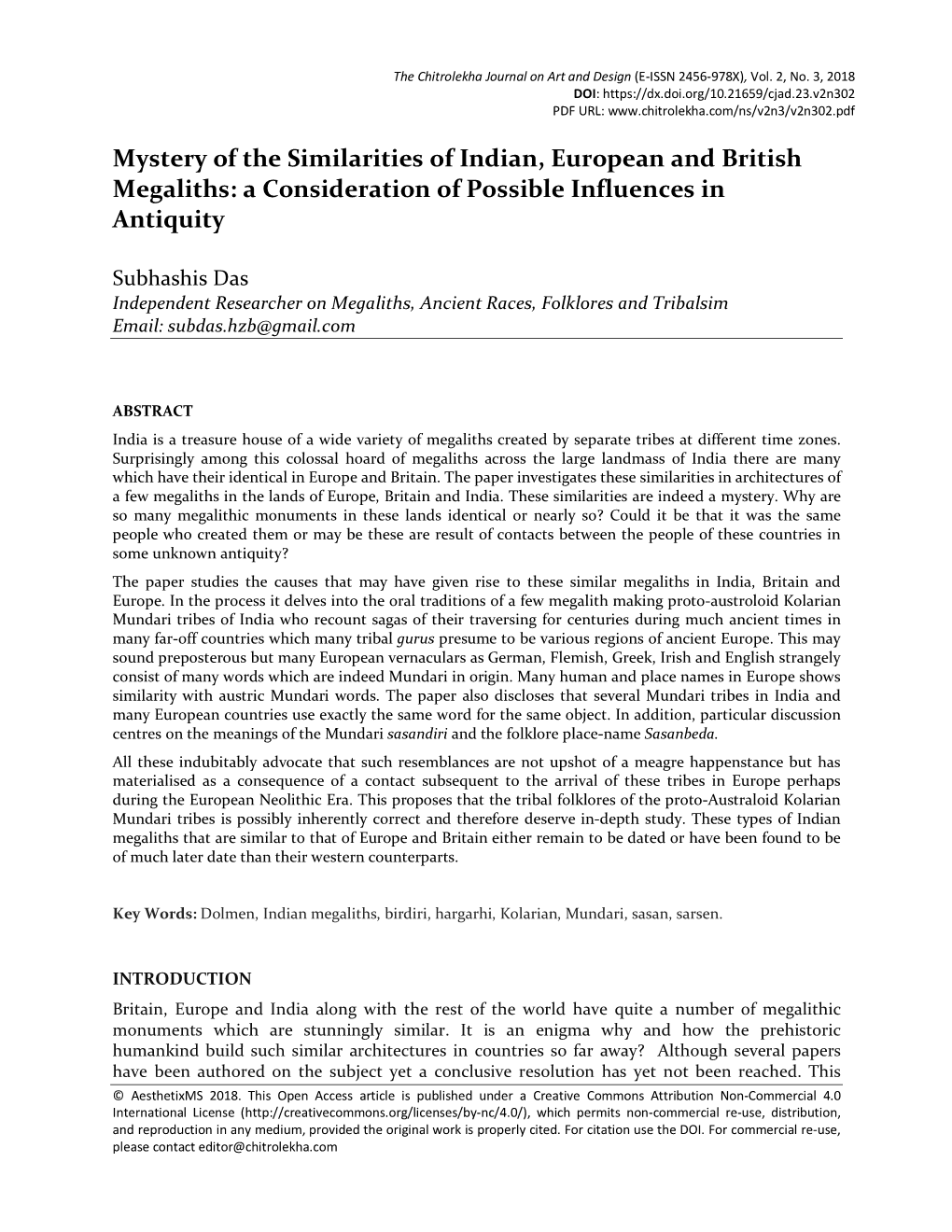 Mystery of the Similarities of Indian, European and British Megaliths: a Consideration of Possible Influences in Antiquity