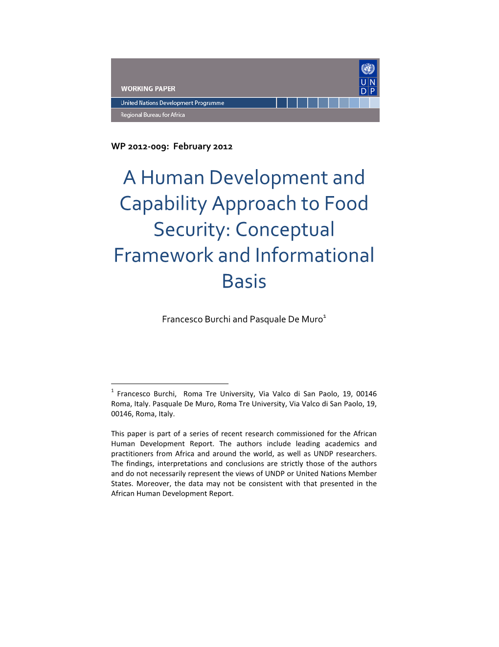 A Human Development and Capability Approach to Food Security: Conceptual Framework and Informational Basis