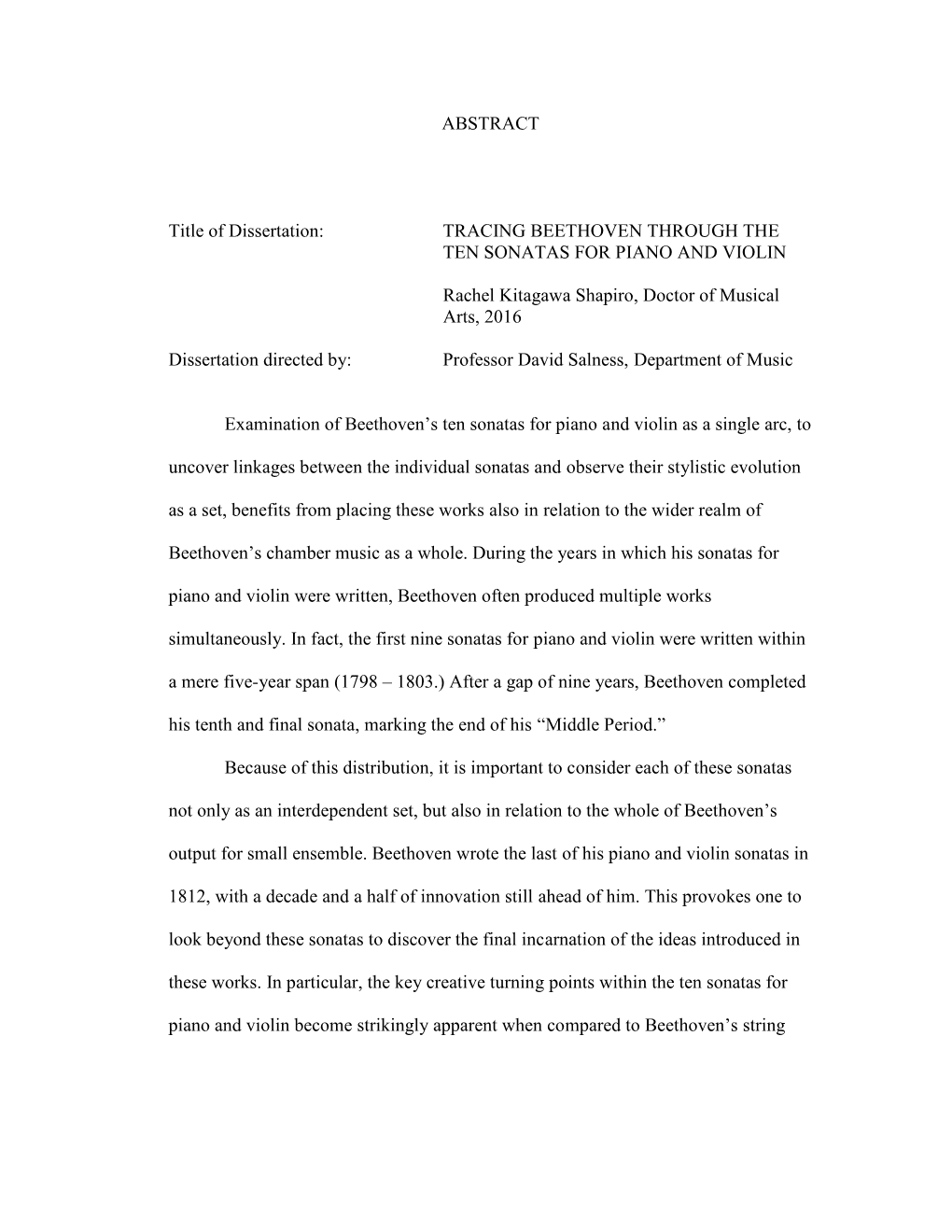 ABSTRACT Title of Dissertation: TRACING BEETHOVEN THROUGH