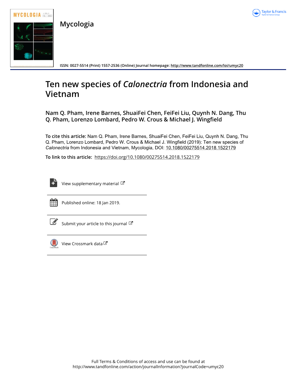 Ten New Species of Calonectria from Indonesia and Vietnam